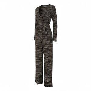 Love, Fire Black Marled Knit Long Sleeve Wrap Jumpsuit Medium